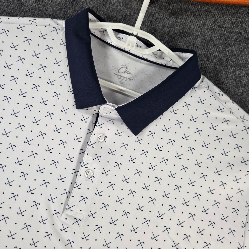 Obla Mens 3XL Performance Polo White Golf Club Print Short Sleeve